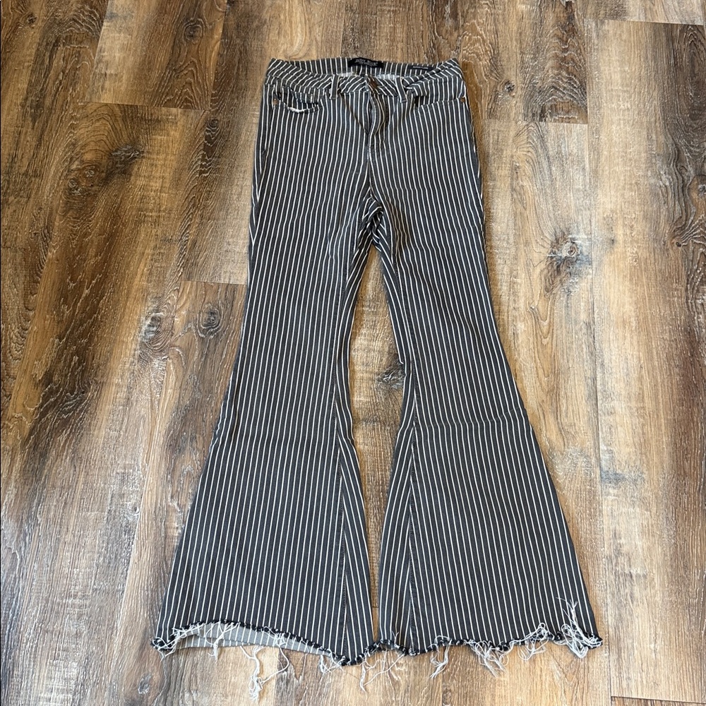 Judy Blue Black and White Striped Flare Jeans